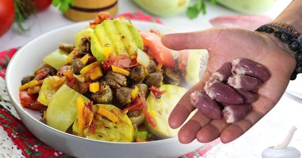 Куриные сердечки с кабачками Куриные сердечки с кабачками