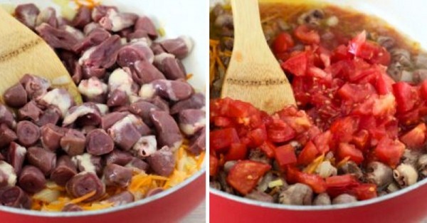 Куриные сердечки с кабачками Куриные сердечки с кабачками